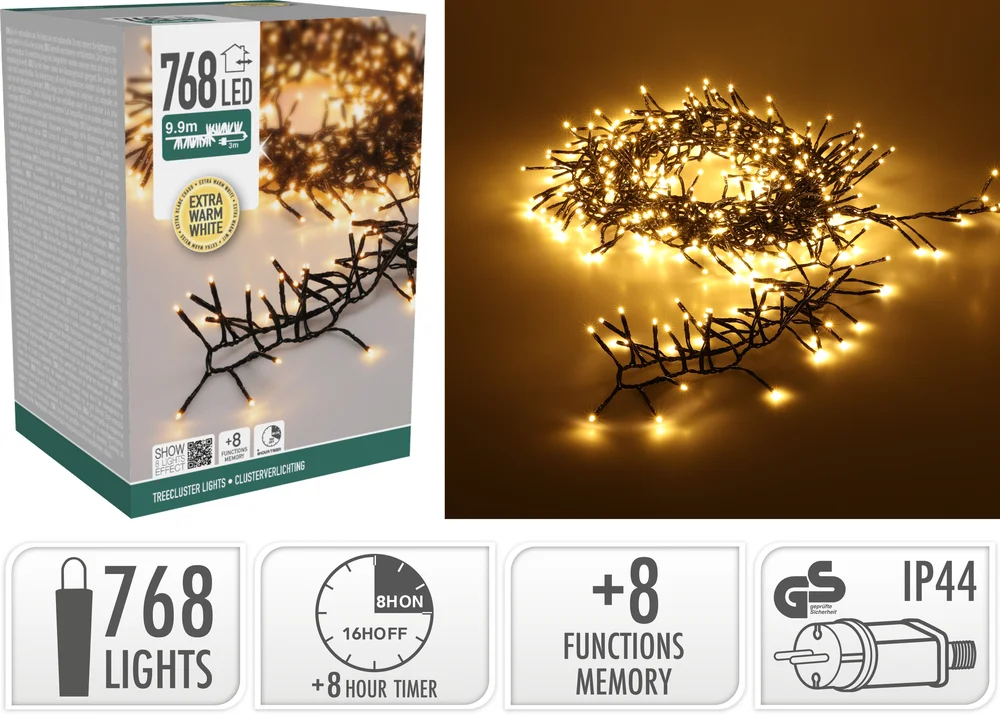 Lysslynge Treecluster 768ledlys ekstra varmhvit 9,9m v:2877094