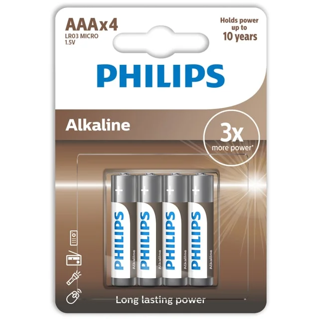 12 stk Philips Tech Alkaline AAA batterier, 4 stk. | LR03A4B-10 12 stk Philips Tech Alkaline AAA batterier, 4 stk. | LR03A4B-10