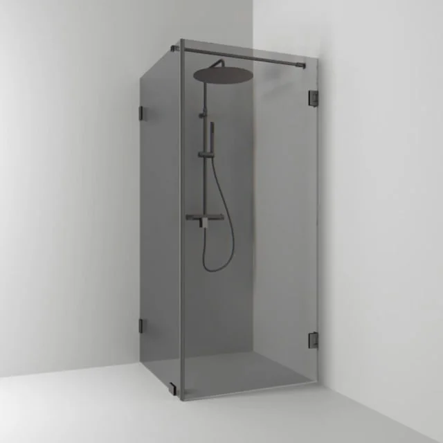 Svedbergs 180° dusjhjørne rett/fast, 100×90 cm, røykfarget glass, blyantsort profil | 624891 Svedbergs 180° dusjhjørne rett/fast, 100×90 cm, røykfarget glass, blyantsort profil | 624891