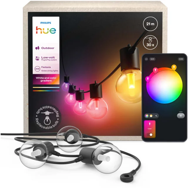 Philips Hue Festavia Globe lyslenke utendørs, 30 lys, 21 meter | 929004582001