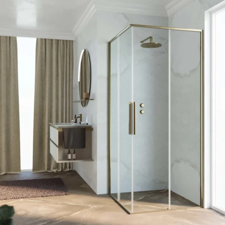 Novellini Riga A skyvedør venstre, 97,5-99 cm, klart glass, børstet bronse profil | RIGA97LS-1Q