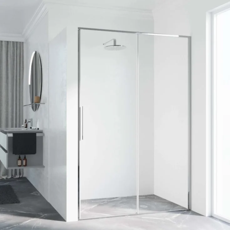 Novellini Riga 2P skyvedør høyre, 116-119 cm, klart glass, krom profil | RIG2P116D-1K