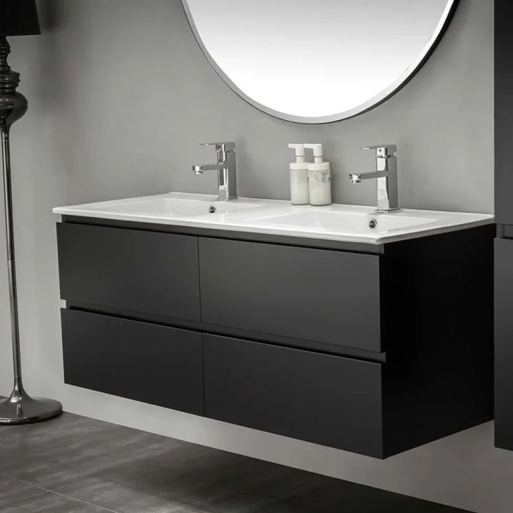 Bathlife Eufori møbelpakke, med dobbel servant, 120x46x50 cm, sort matt | 40791708 Bathlife Eufori møbelpakke, med dobbel servant, 120x46x50 cm, sort matt | 40791708