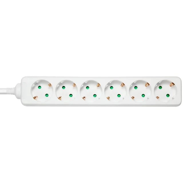 Deltaco stikkontakt, 6 uttak, 5 meter, hvit | GT-0602 Deltaco stikkontakt, 6 uttak, 5 meter, hvit | GT-0602