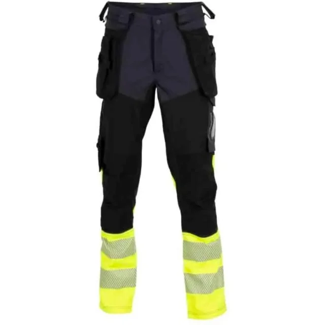 Bekken & Strøm Gjøvik 4-veis stretch håndverksbukse, HiVis kl.1, unisex, str. KB56, sort/gul | 612021